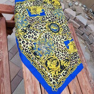 Blue and Gold Polyester Scarf 31" X31"
